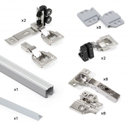 Kit de quincaillerie Twofold pour 2 portes pliantes coulissantes, Avec guide, Anodisé mat Kit de quincaillerie Twofold pour 2 portes pliantes coulissantes, Avec guide, Anodisé mat