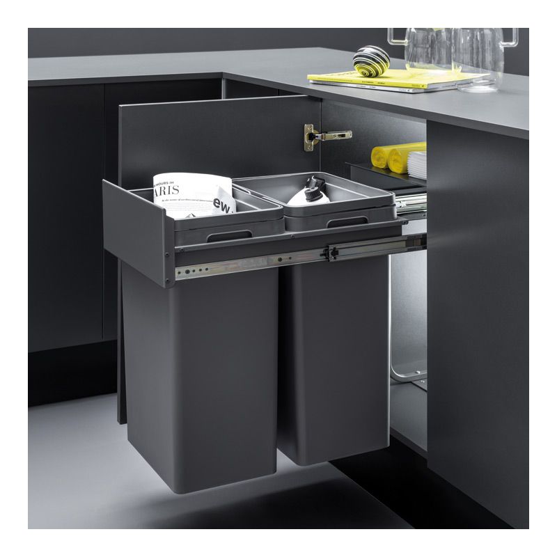 Poubelle coulissante 56L 2 bacs