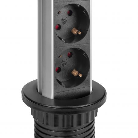 Multiconnecteur escamotable Vertikal Ø 60 mm, 3 prises + 2 USB, Noir Multiconnecteur escamotable Vertikal Ø 60 mm, 3 prises + 2 USB, Noir