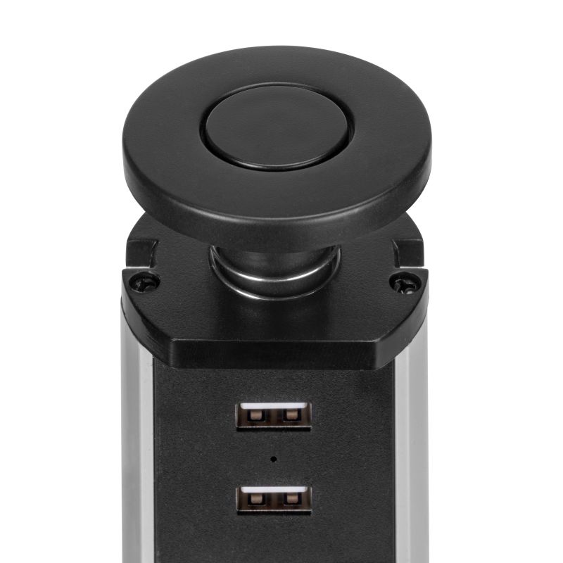 Multiconnecteur escamotable Vertikal Ø 60 mm, 3 prises + 2 USB, Noir