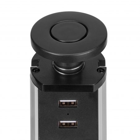 Multiconnecteur escamotable Vertikal Ø 60 mm, 3 prises + 2 USB, Noir Multiconnecteur escamotable Vertikal Ø 60 mm, 3 prises + 2 USB, Noir