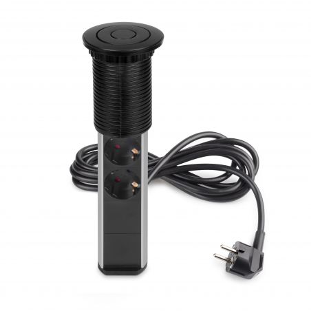 Multiconnecteur escamotable Vertikal Ø 60 mm, 3 prises + 2 USB, Noir Multiconnecteur escamotable Vertikal Ø 60 mm, 3 prises + 2 USB, Noir