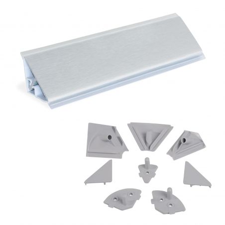 Lot de 2 Profils d'étanchéité triangulaires Plasline avec accessoires, longueur 2,35m, Anodisé satiné Lot de 2 Profils d'étanchéité triangulaires Plasline avec accessoires, longueur 2,35m, Anodisé satiné