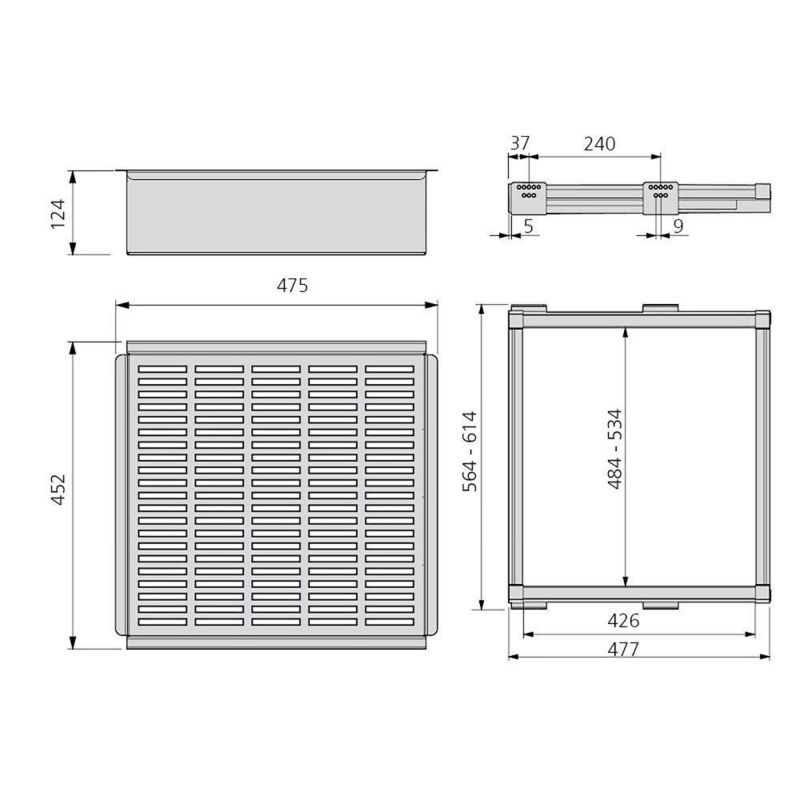 Kit panier métallique avec cadre coulissant pour caisson de 600 mm, Moka