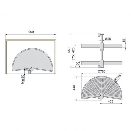 Touniquet 1/2 lune Shelvo pour caisson de 900 mm, Blanc Touniquet 1/2 lune Shelvo pour caisson de 900 mm, Blanc