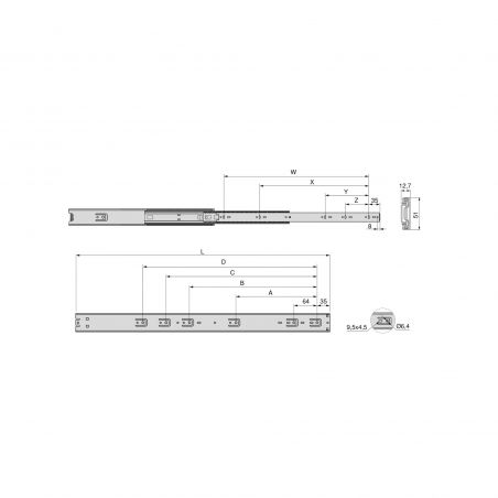 Lot de 4 coulisses roulement à billes pour charges lourdes, hauteur 51mm, profondeur 400mm, sortie totale Lot de 4 coulisses roulement à billes pour charges lourdes, hauteur 51mm, profondeur 400mm, sortie totale