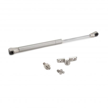 Piston Thin diamètre 12 avec fixations pour porte relevable, force 8 kg, Nickelé Piston Thin diamètre 12 avec fixations pour porte relevable, force 8 kg, Nickelé