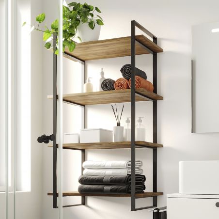Jeu de 2 structures Lader avec étagères bois inclus, hauteur 1150mm, Noir Jeu de 2 structures Lader avec étagères bois inclus, hauteur 1150mm, Noir