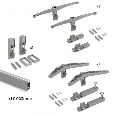 Kit de fixation Zéro pour 1 étagère bois, 1 module et 1 tringle de suspension de 1 m, Gris Kit de fixation Zéro pour 1 étagère bois, 1 module et 1 tringle de suspension de 1 m, Gris