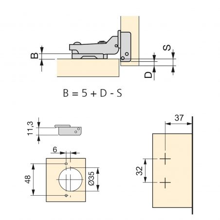 Lot de 20 charnières coudées pour montage sur panneau mitoyen X91 avec fermeture amortie et embases à visser, Hauteur 0, Titane Lot de 20 charnières coudées pour montage sur panneau mitoyen X91 avec fermeture amortie et embases à visser, Hauteur 0, Titane