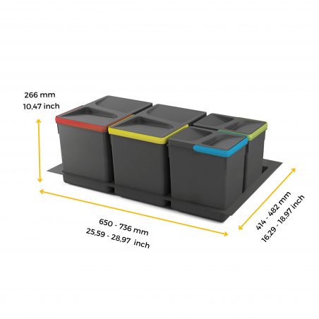 Kit poubelle Recycle avec base 44L 4 bacs pour caisson de 800 mm Kit poubelle Recycle avec base 44L 4 bacs pour caisson de 800 mm