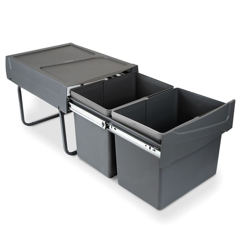 Poubelles de recyclage 2 x 15L, fixation inférieure et extraction manuelle, Gris anthracite