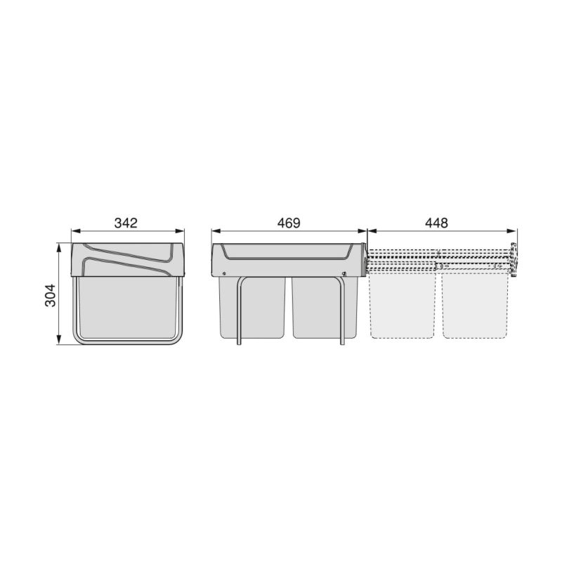 Poubelles de recyclage 2 x 15L, fixation inférieure et extraction manuelle, Gris anthracite