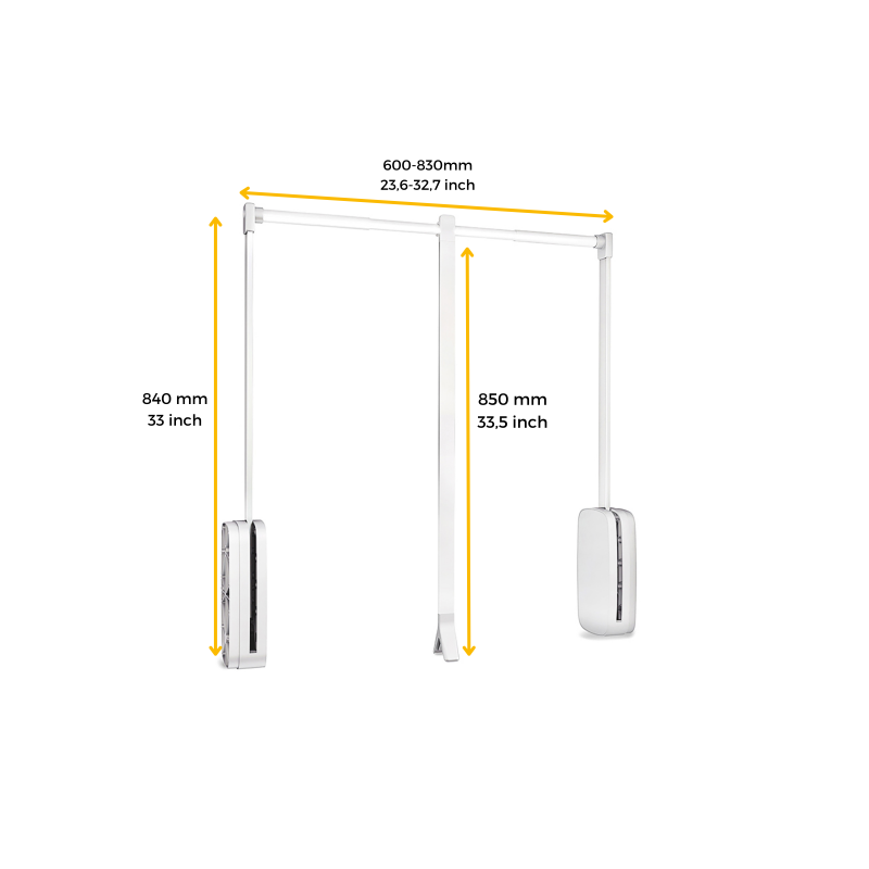 Penderie rabattable Sling pour armoire de largeur 600 à 830 mm, Blanc