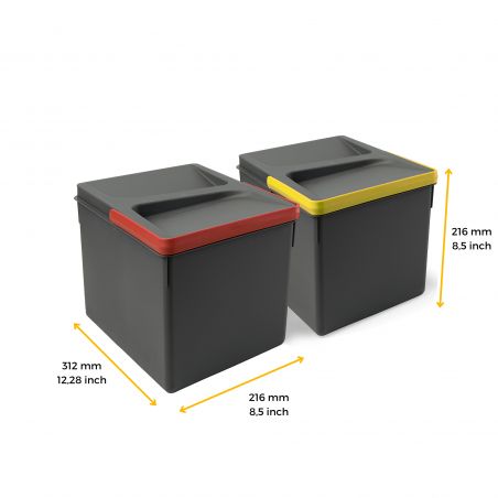 Kit poubelle Recycle, 2 bacs de 12L, Gris anthracite Kit poubelle Recycle, 2 bacs de 12L, Gris anthracite