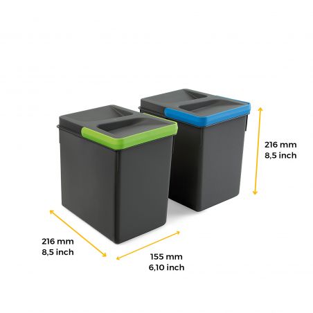 Kit poubelle Recycle, 2 bacs de 6L, Gris anthracite