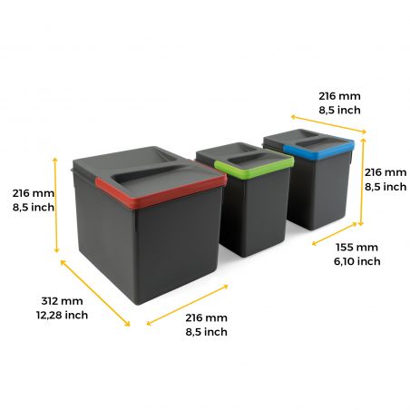 Kit poubelle Recycle 24L, 3 bacs, Gris anthracite Kit poubelle Recycle 24L, 3 bacs, Gris anthracite