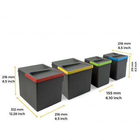 Kit poubelle Recycle 36L, 4 bacs, Gris Kit poubelle Recycle 36L, 4 bacs, Gris
