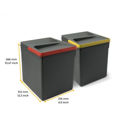 Kit poubelle Recycle, 2 bacs de 15L, Gris anthracite Kit poubelle Recycle, 2 bacs de 15L, Gris anthracite