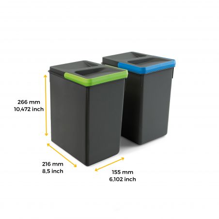 Kit poubelle Recycle, 2 bacs de 7L, Gris anthracite Kit poubelle Recycle, 2 bacs de 7L, Gris anthracite