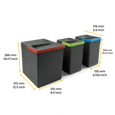 Kit Poubelle Recycle 29L, 3 bacs, Gris anthracite Kit Poubelle Recycle 29L, 3 bacs, Gris anthracite