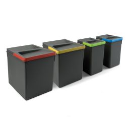 Kit bacs de tri sélectif 44L Recycle pour tiroir de cuisine - 2x15L + 2x7L - Pour meuble de 800 à 1000mm - Hauteur 266mm - Gris