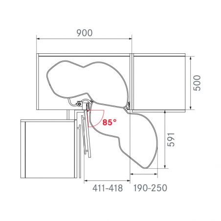 Ferrure Lemans II Arena Style Anthracite Sens Gauche avec amortisseur pour porte de 450 mm
