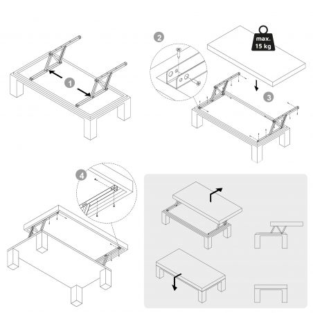 Mécanisme de levage pour table basse, hauteur d'élévation 192 mm, Noir Mécanisme de levage pour table basse, hauteur d'élévation 192 mm, Noir