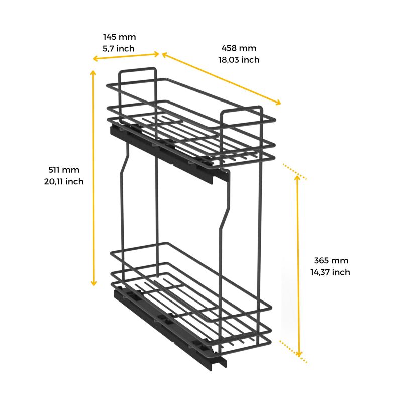 Porte-bouteilles latéral extractible TitaneMax avec fermeture amortie pour caisson de 200 mm, Gris anthracite