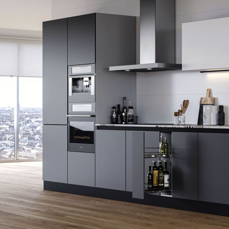 Porte-bouteilles latéral extractible SupraMax avec fermeture amortie pour caisson de 150 mm, Chromé