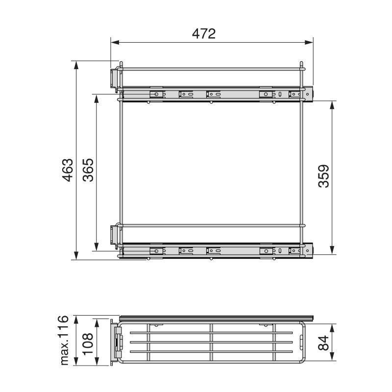 Porte-bouteilles extractible SupraMax pour caisson de 150, mm, Chromé