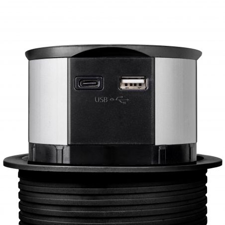 Multiconnecteur Vertikal Push Ø 100mm, 3 prises + 2 USB, Noir