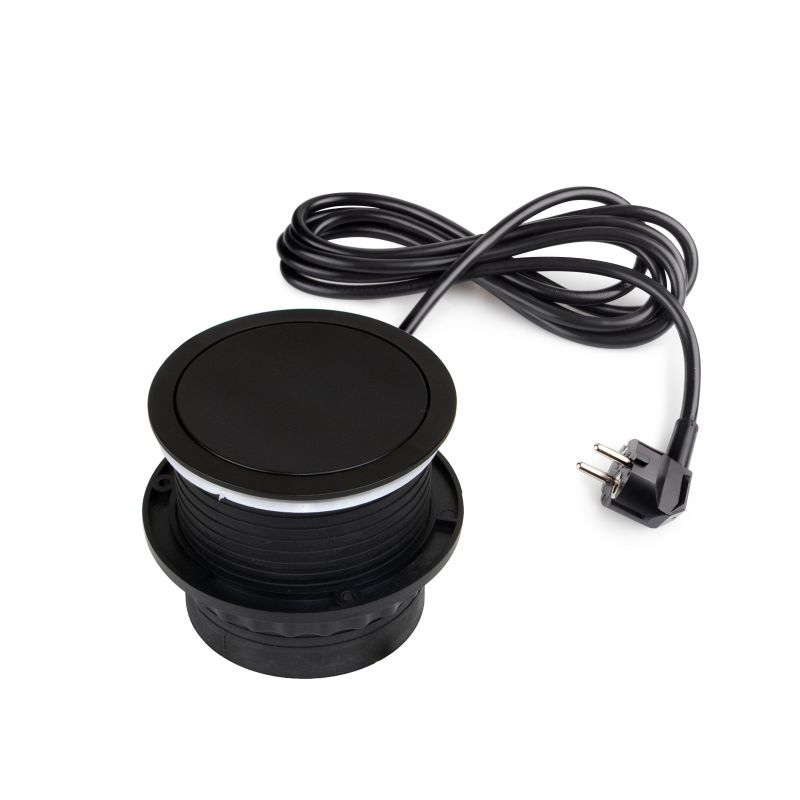 Multiconnecteur Vertikal Push Ø 100mm, 3 prises + 2 USB, Noir