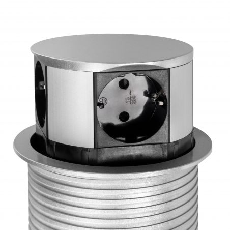 Multiconnecteur Vertikal Push Ø 100mm, 3 prises + 2 USB, Aluminium