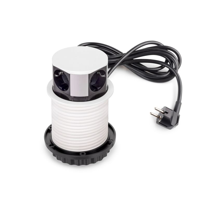 Multiconnecteur Vertikal Push Ø 100mm, 3 prises + 2 USB, Blanc