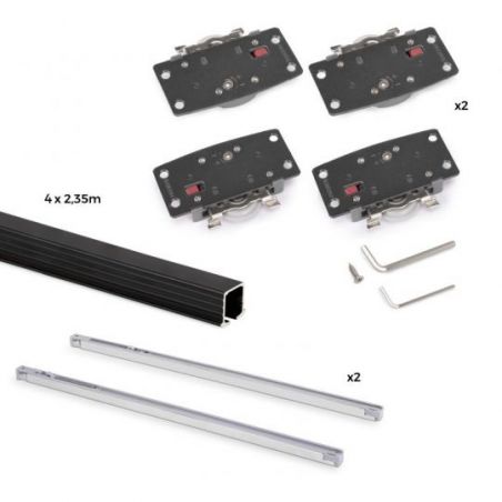Kit de ferrures Flow2 pour placard 2 portes coulissantes avec rails encastrés 2,35m, panneaux non inclus, Noir Kit de ferrures Flow2 pour placard 2 portes coulissantes avec rails encastrés 2,35m, panneaux non inclus, Noir
