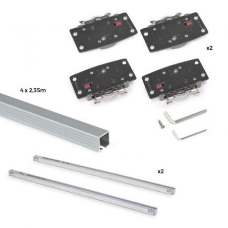 Kit de ferrures Flow2 pour placard 2 portes coulissantes avec rails encastrés 2,35m, panneaux non inclus, Anodisé mat Kit de ferrures Flow2 pour placard 2 portes coulissantes avec rails encastrés 2,35m, panneaux non inclus, Anodisé mat