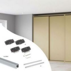 Kit de ferrures Flow2 pour placard 2 portes coulissantes avec rails encastrés 2,35m, panneaux non inclus, Anodisé mat