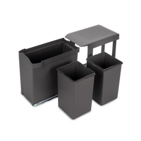 Poubelle 2 bacs de 14L, fixation au sol et ouverture automatique, Gris anthracite Poubelle 2 bacs de 14L, fixation au sol et ouverture automatique, Gris anthracite