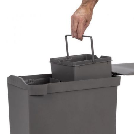Poubelle 2 bacs de 14L, fixation au sol et ouverture automatique, Gris anthracite Poubelle 2 bacs de 14L, fixation au sol et ouverture automatique, Gris anthracite