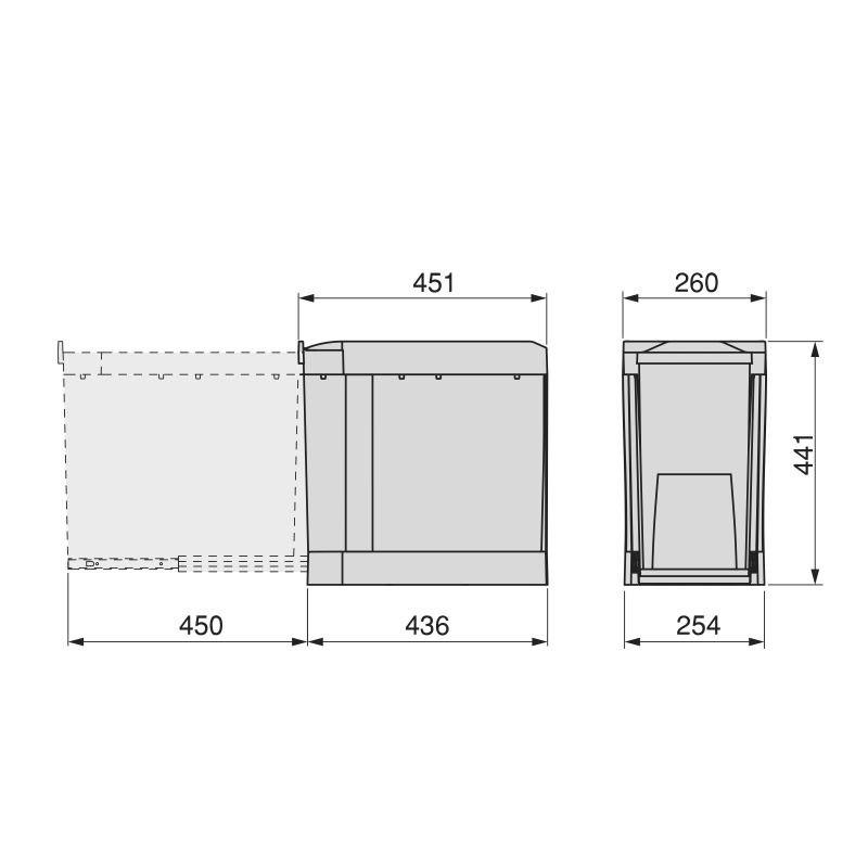 Poubelle 1 bac de 30L, fixation au sol et extraction automatique, Gris anthracite
