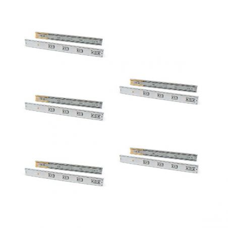 Lot de 5 jeux de coulisses roulement à billes, hauteur 45mm, profondeur 300mm, sortie totale, Zingué Lot de 5 jeux de coulisses roulement à billes, hauteur 45mm, profondeur 300mm, sortie totale, Zingué