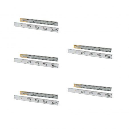 Lot de 5 coulisses roulement à billes, hauteur 45mm, profondeur 350mm, sortie totale, Zingué Lot de 5 coulisses roulement à billes, hauteur 45mm, profondeur 350mm, sortie totale, Zingué