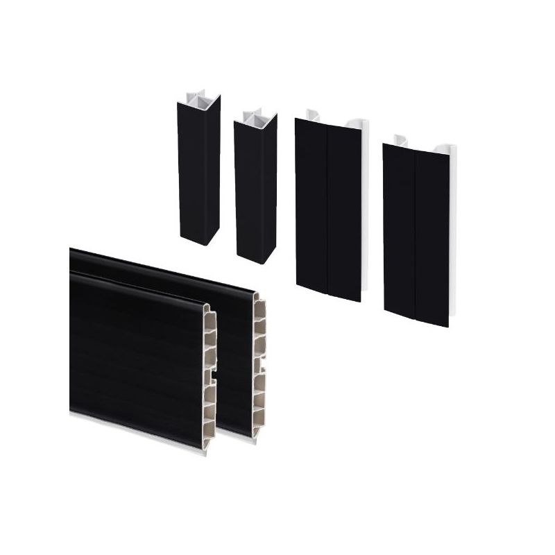 Lot de 2 plinthes de cuisine avec raccords, hauteur 100mm, longueur 2,35m, Noir
