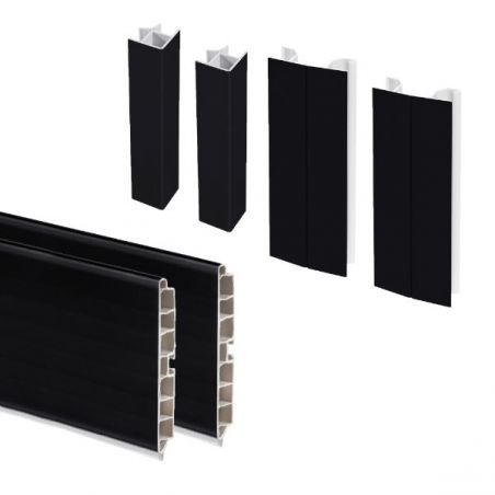 Lot de 2 plinthes de cuisine avec raccords, hauteur 150mm, longueur 2,35m, Noir Lot de 2 plinthes de cuisine avec raccords, hauteur 150mm, longueur 2,35m, Noir