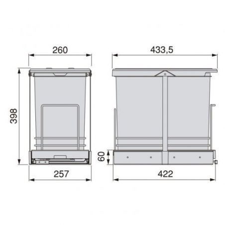 Poubelle de recyclage 1 bac 24 L, fixation au fond et extraction manuelle, Gris anthracite Poubelle de recyclage 1 bac 24 L, fixation au fond et extraction manuelle, Gris anthracite