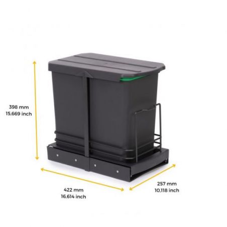 Poubelle de recyclage 1 bac 24 L, fixation au fond et extraction manuelle, Gris anthracite Poubelle de recyclage 1 bac 24 L, fixation au fond et extraction manuelle, Gris anthracite