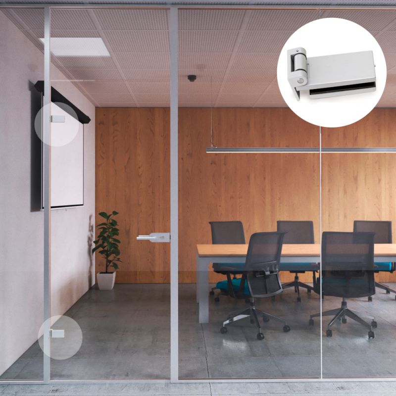 Charnière 40 mm pour porte en verre avec garniture, pour porte de 8-12mm, Anodisé mat