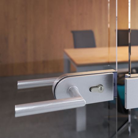 Poignées pour serrure de porte en verre, Modèle en L-R, Anodisé mat Poignées pour serrure de porte en verre, Modèle en L-R, Anodisé mat