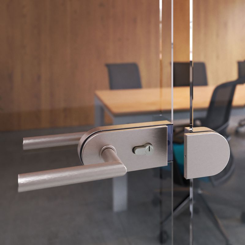 Kit serrure avec gâche horizontal pour porte en verre double 8-12mm, Acier inoxydable